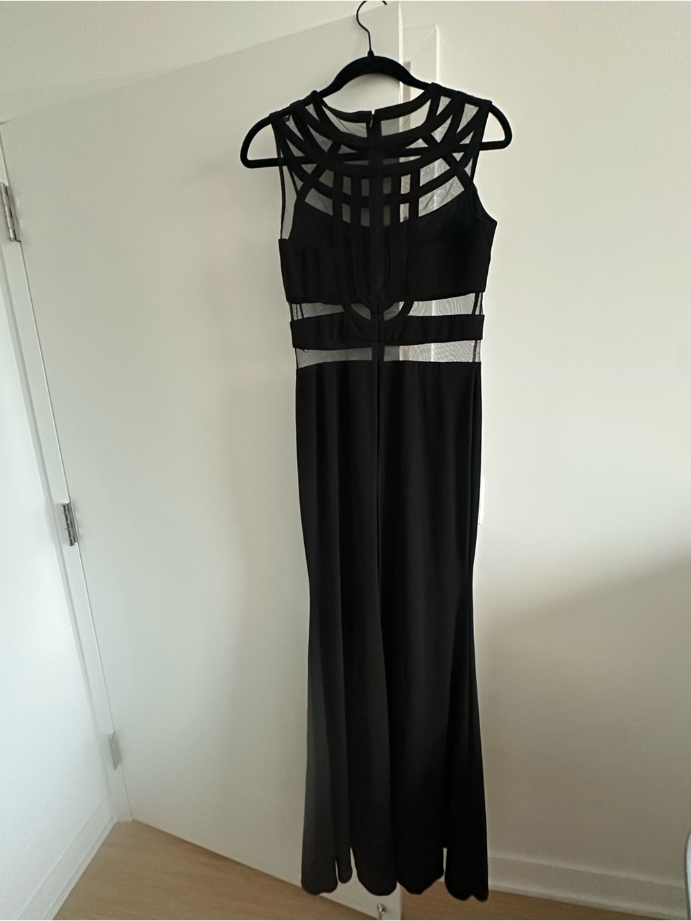 Adam Black Maxi Dress with Geometric Mesh Detail